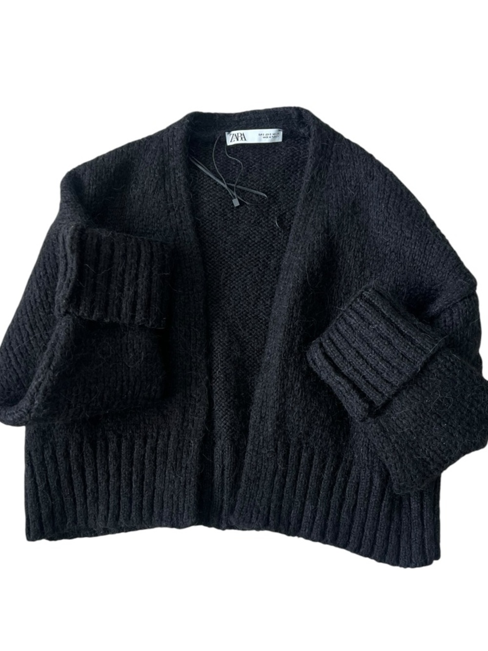 Zara Knit Open Front Cardigan Sweater Cropped Wool & Alpaca Blend Size S
